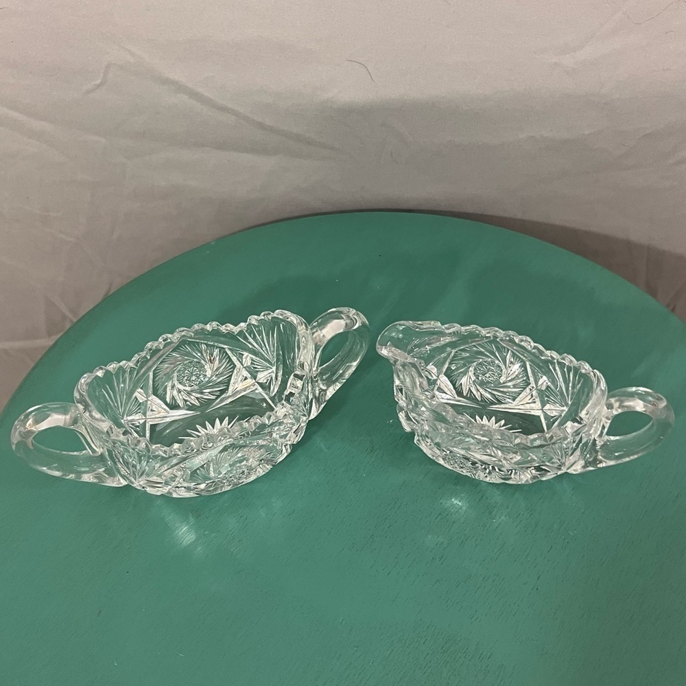 Vintage Lead Crystal Cream and Sugar Set Starburst